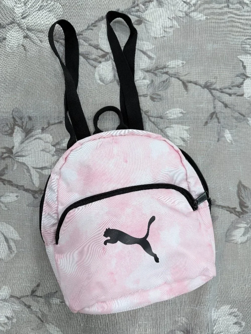 PUMA Mini Backpack Pink Tie Dye Cloud Print Black Logo Adjustable Straps